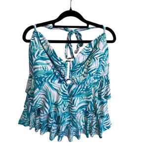 Collections by Catalina Mint Jade Tropical Palm Tiered Tankini Top 2X 18W-20W